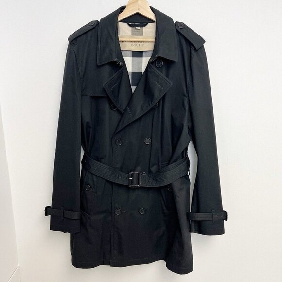 Burberry Other - Burberry Brit Men’s Black Double Breasted Plaid Lined  Belt Trench Coat Jacket